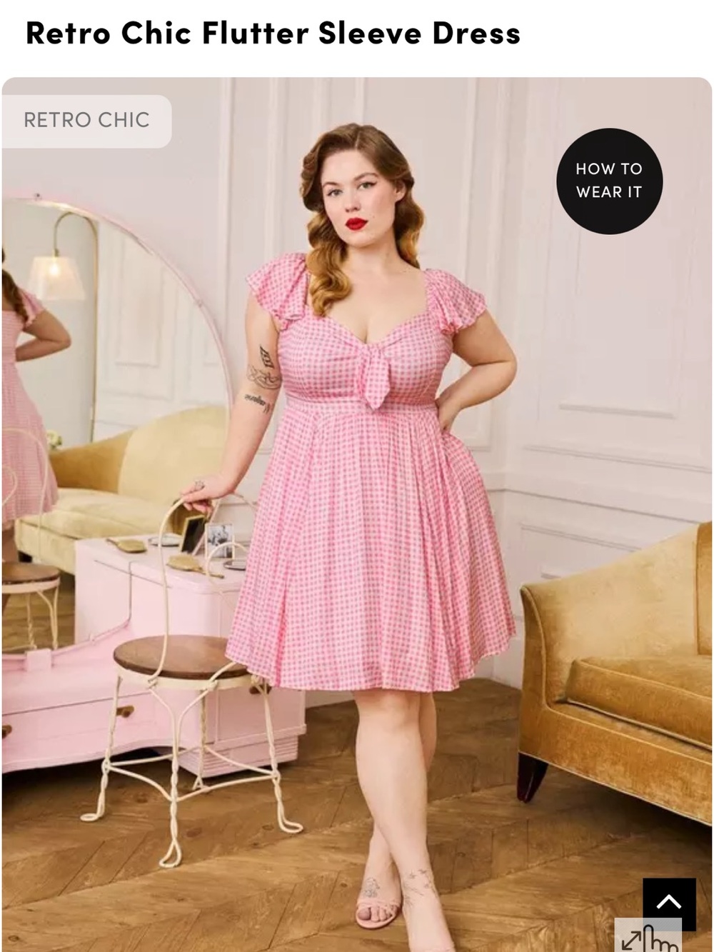 Retro Chic Pink Gingham Tie-Front Flutter Sleeve Mini Dress